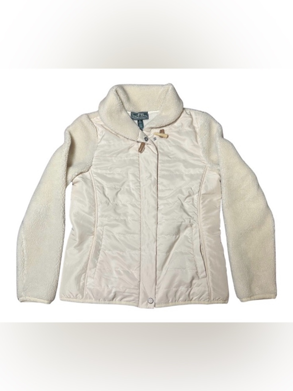 Vintage L-RL Ralph Lauren Active Cream Quilted Puffer Sherpa Jacket Size Medium